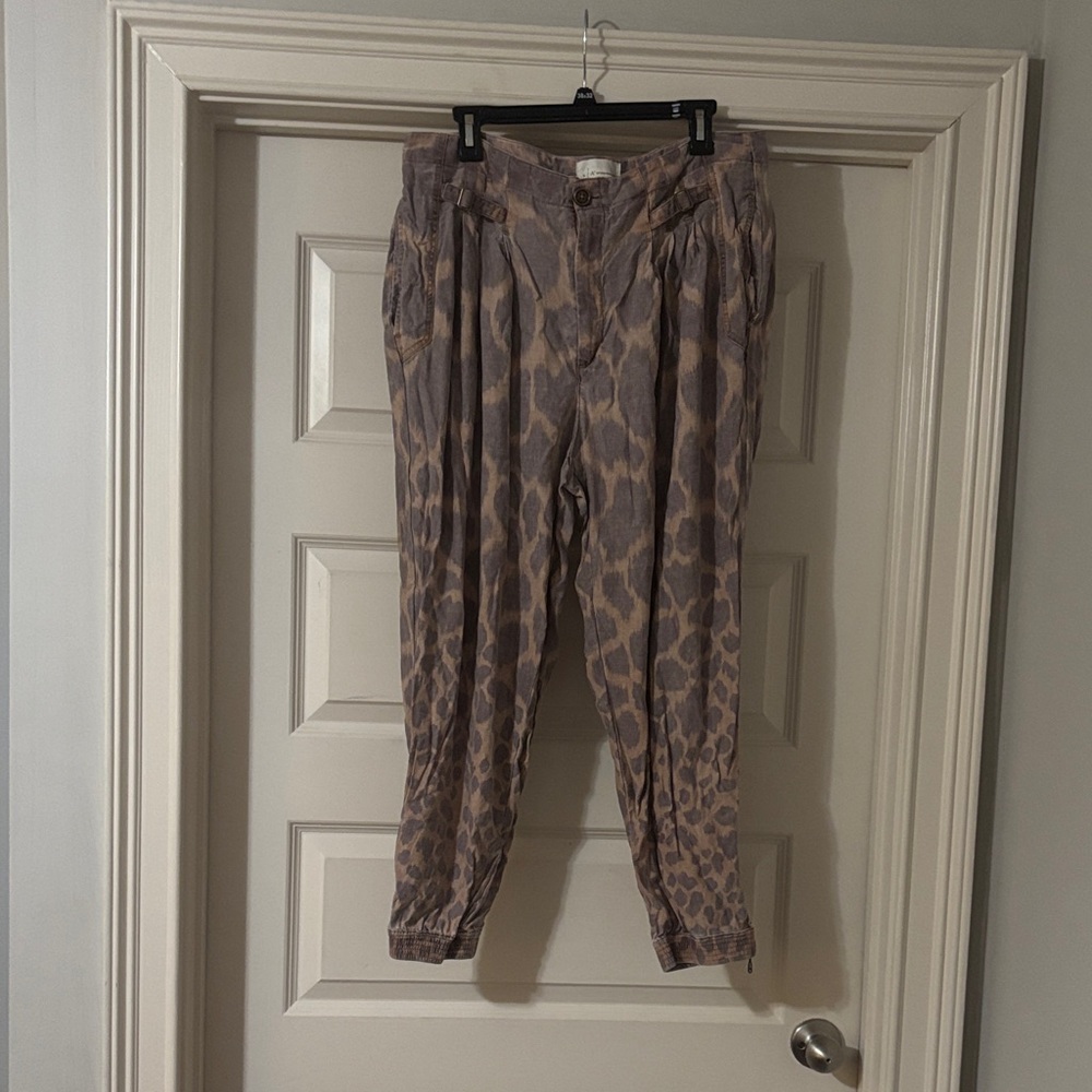 leopard print anthropologie pants